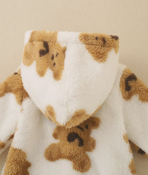 Schattige Baby Jumpsuit met Berenprint - Warm Fleece met Capuchon voor Peuters & Baby's
