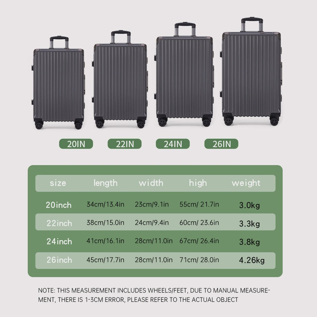 Aluminium Koffer met USB & Combinatieslot - Rolbaar Reiskoffer in Diverse Maten (20-28 inch)