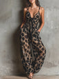 Stijlvolle Dames Jumpsuit met Panterprint, Mouwloos en Wijde Pijpen