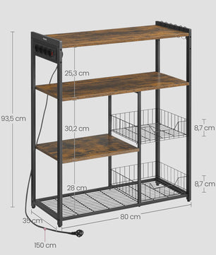 Keukenrek met Stopcontacten, 2 Metalen Manden en Magnetronplank - Industrieel Design
