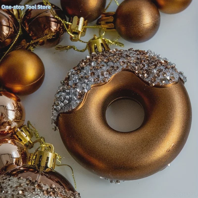 Luxe Kerstballen Set (60 Stuks) met Donut, Gnome & Sneeuwvlok Ornamenten - Goudkleurig