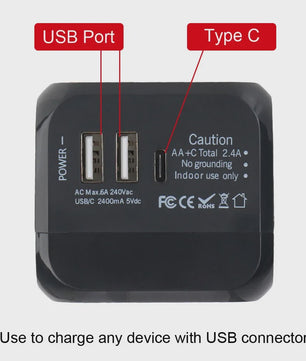 Universele Reisadapter met 2 USB & 1 Type-C Poort - EU, UK, US, AU Stekkers