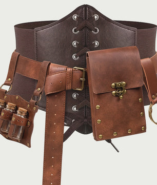 Middeleeuwse Riem Set met Corset, Pouch en Flesjes - Renaissance & Festival Accessoires