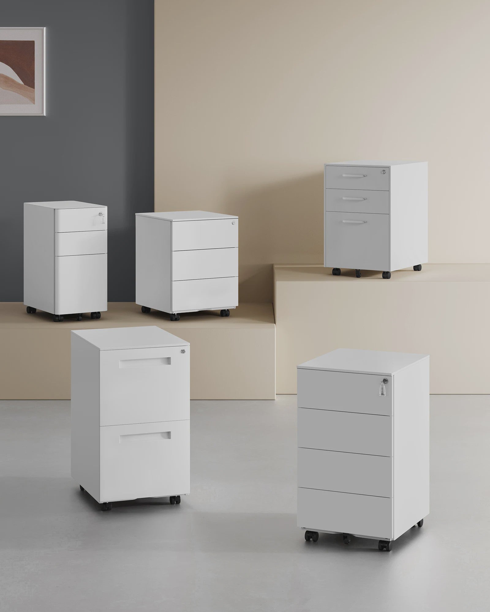 Mobiele Archiefkast op Wielen met 4 Lades en Slot - Metaal