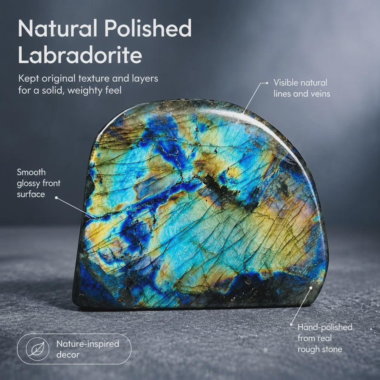Unieke Labradoriet Kristal Decoratie - Natuurlijke Vorm, Blauw & Goud Sparkle