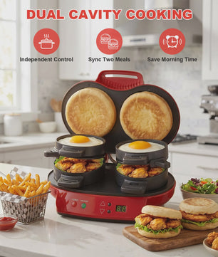Dubbele Ontbijt Maker: Hamburgers, Broodjes & Muffins - Antiaanbaklaag