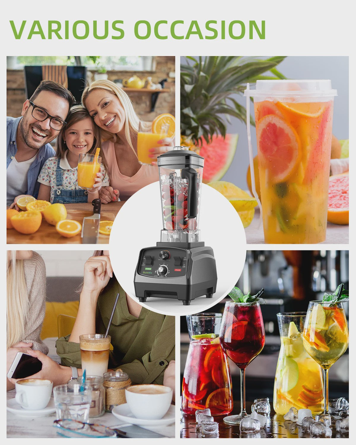 BioloMix 2200W Krachtige Blender met Timer & 2L BPA-vrije Kan - Heavy Duty Mixer