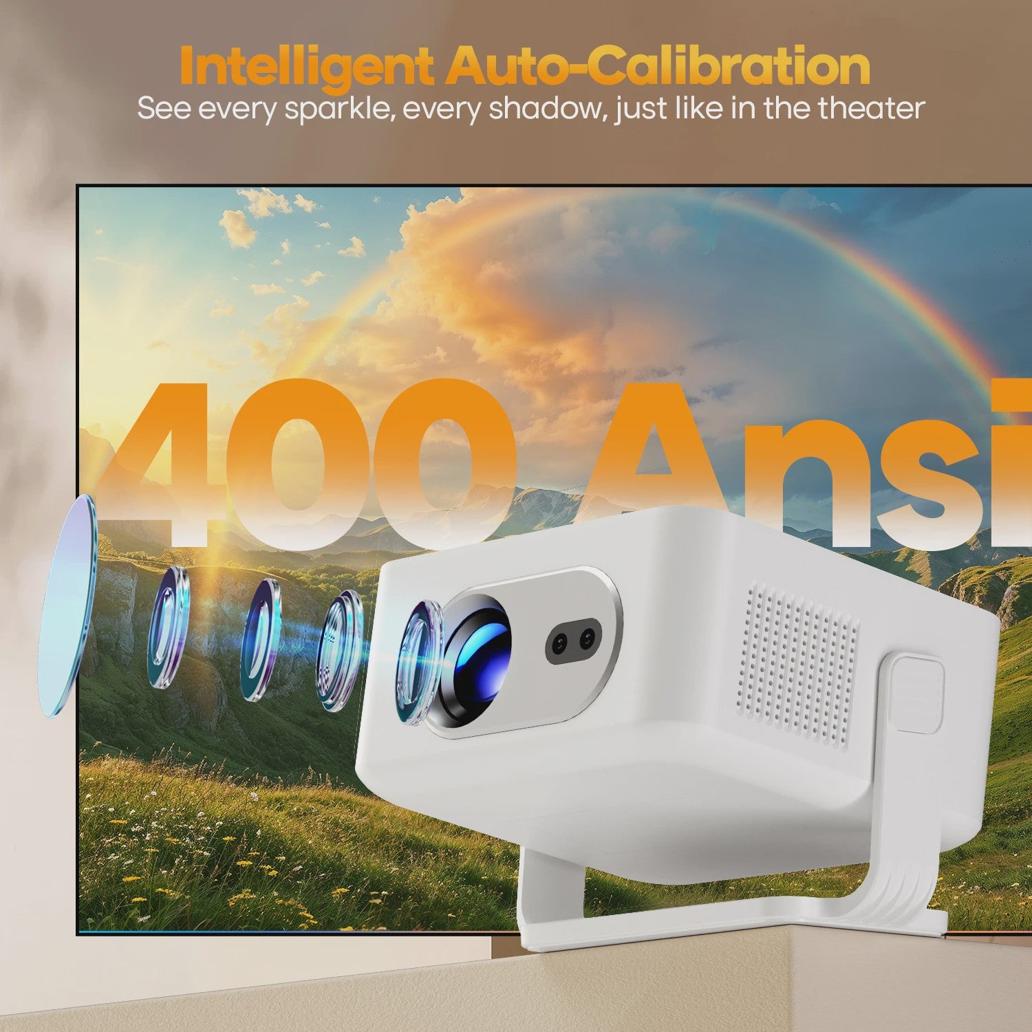 Magcubic HY300Max: Draagbare Projector met Android 14, 400 ANSI, 8K Ondersteuning, Auto Focus & WiFi6