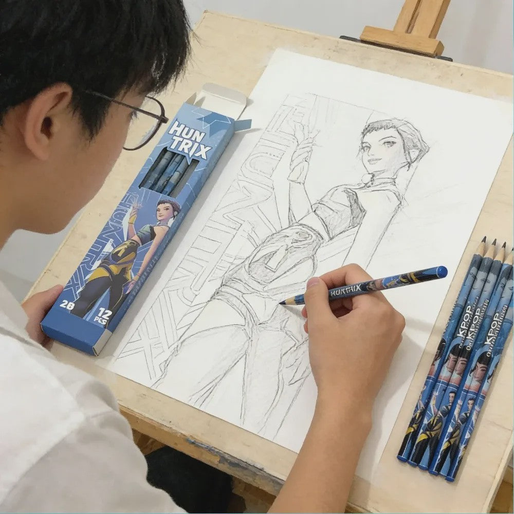 Set van 12 K-Pop Hantrix Tekenpotloden - Schattig Cartoon Design voor Kinderen