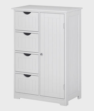Witte Badkamerkast 56x30x83cm met 4 Lades, Plank en Anti-Tip Mechanisme