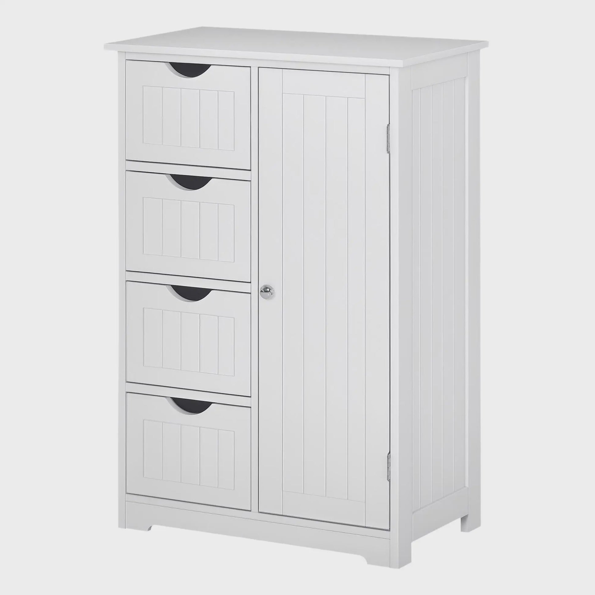 Witte Badkamerkast 56x30x83cm met 4 Lades, Plank en Anti-Tip Mechanisme
