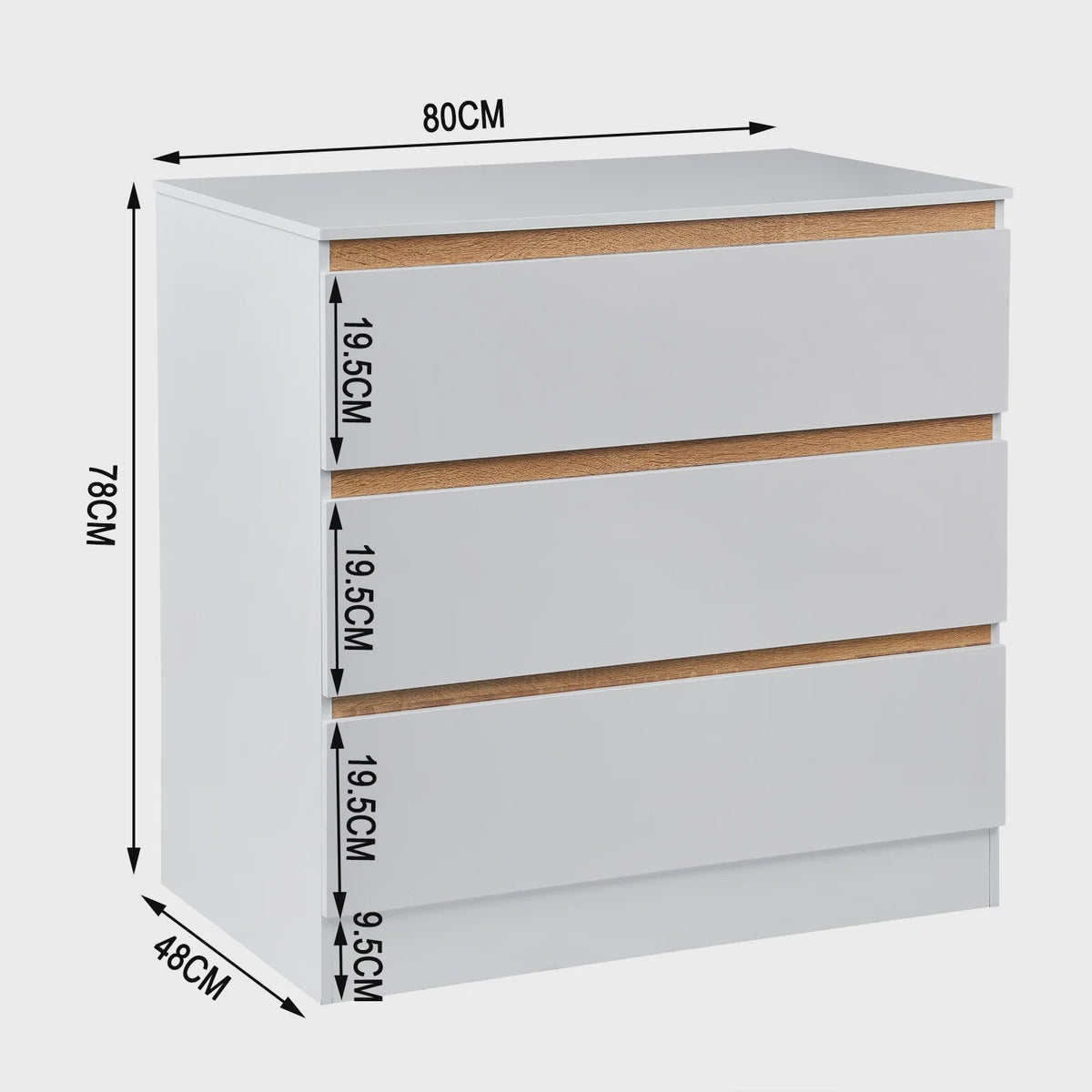 Moderne Witte Ladekast met 3 Lades - 80x78x48cm - Stijlvolle Opberger voor Woonkamer, Slaapkamer of Hal