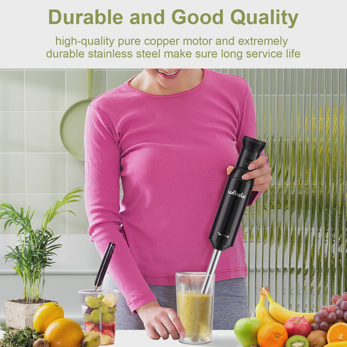 Krachtige Wancle Staafmixer 600W: Multifunctioneel & Turbo voor Babyvoeding, Groenten en Vlees