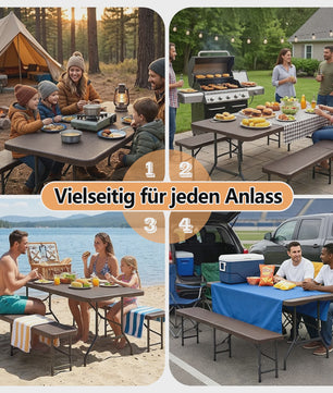 Opvouwbare Picknicktafel Set met 2 Banken - 180cm HDPE, UV-bestendig, Bruin