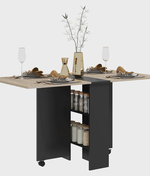 Homcom Multifunctionele Klaptafel met Uitklapbare Bladen - 140x75x74 cm - Naturel/Zwart