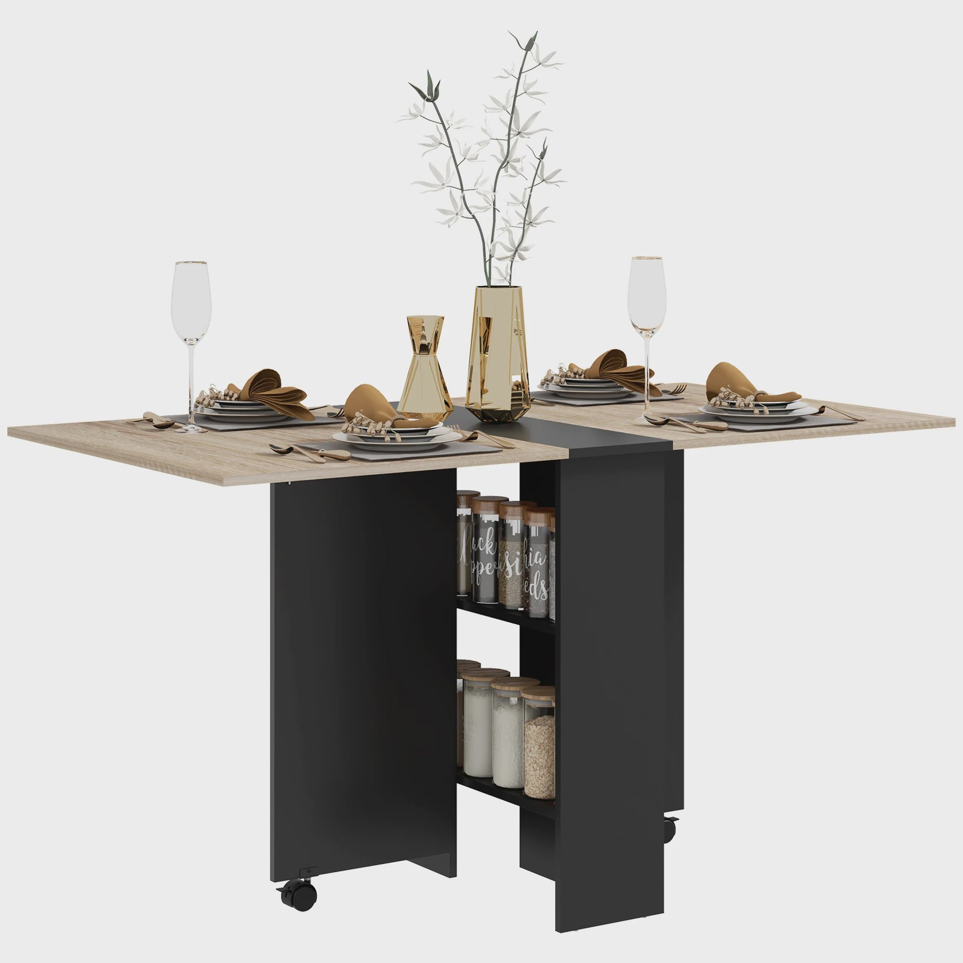 Homcom Multifunctionele Klaptafel met Uitklapbare Bladen - 140x75x74 cm - Naturel/Zwart