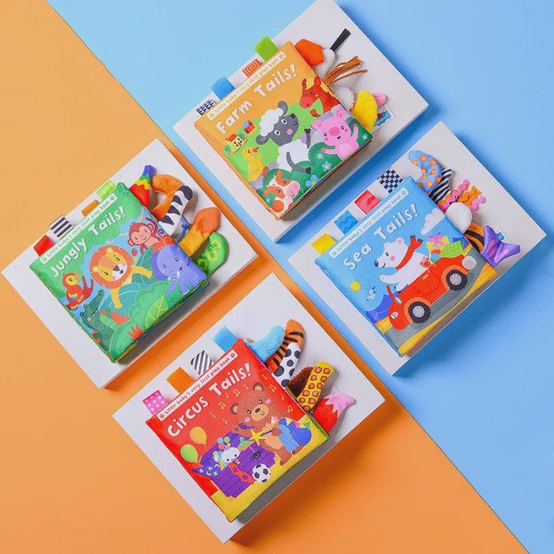 Interactief Stoffen Babyboek met Staartjes - Leerzaam en Veilig Speelgoed