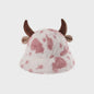 Warme Koeienprint Bucket Hat met Hoorns - Fleece Gevoerd & Verdikt voor de Winter
