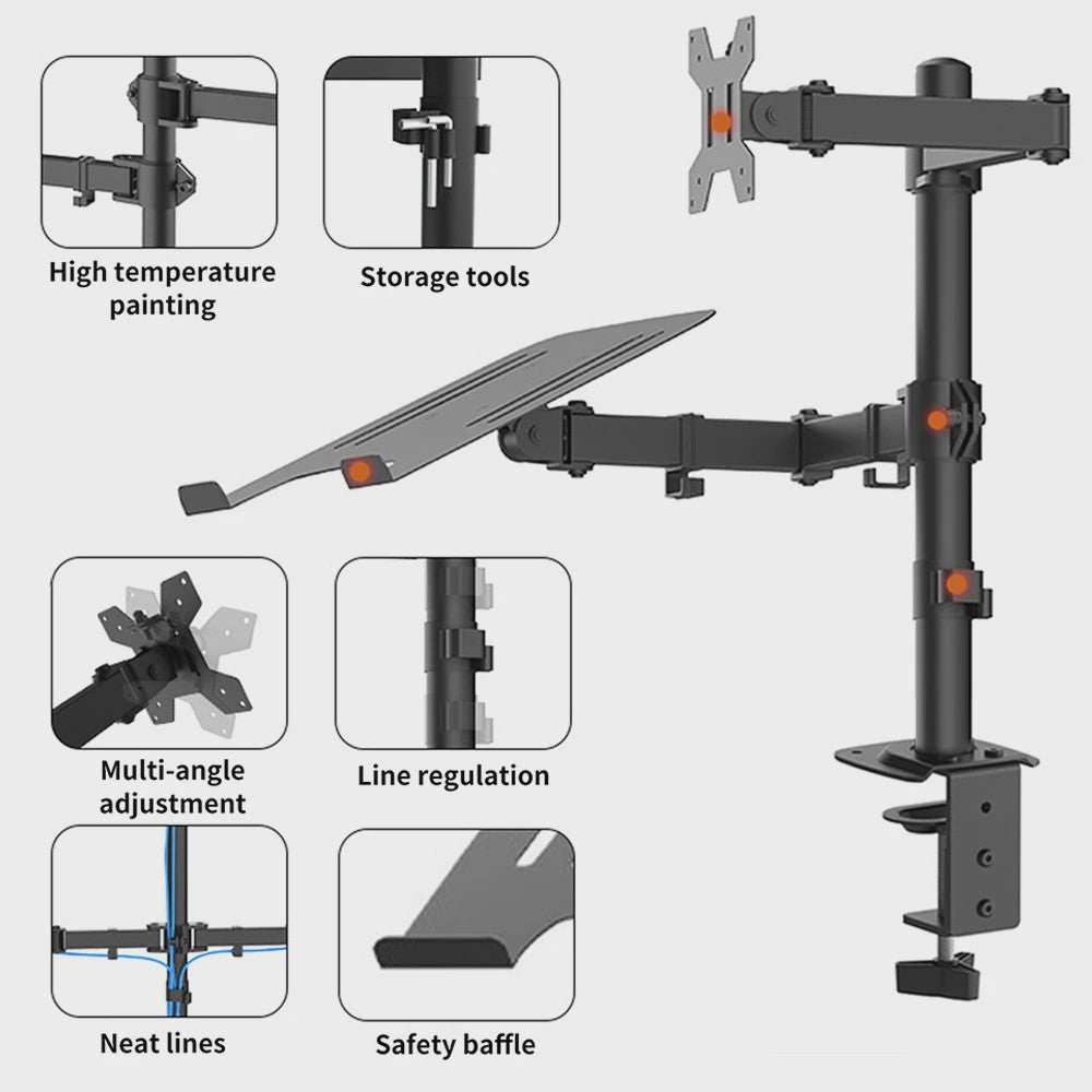 Dubbele Monitor & Laptop Arm - Verstelbaar Bureau Mount voor 13-27 Inch Schermen