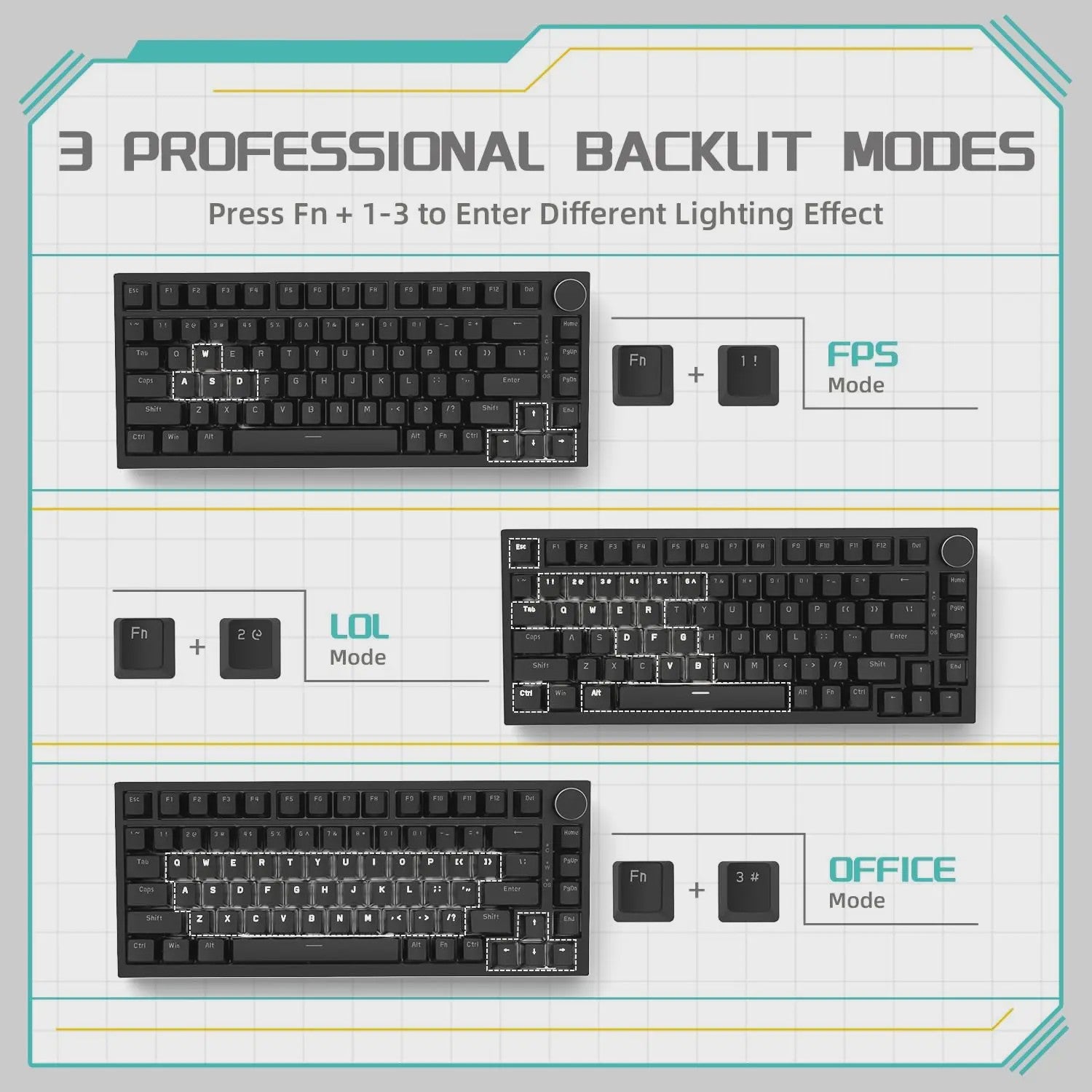 AJAZZ AK820 Mechanisch Gaming Toetsenbord 75% Layout met Volumeknop & RGB