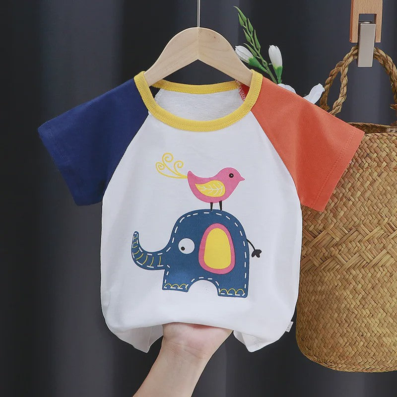 Zomer T-shirt Kinderen Katoen met Vrolijke Cartoon Print - 0-4 Jaar