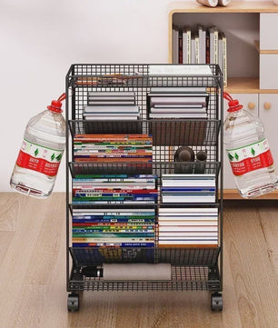 Mobiele Boekenkast op Wielen - Metalen Opbergrek voor Kantoor, Bureau en Kinderkamer