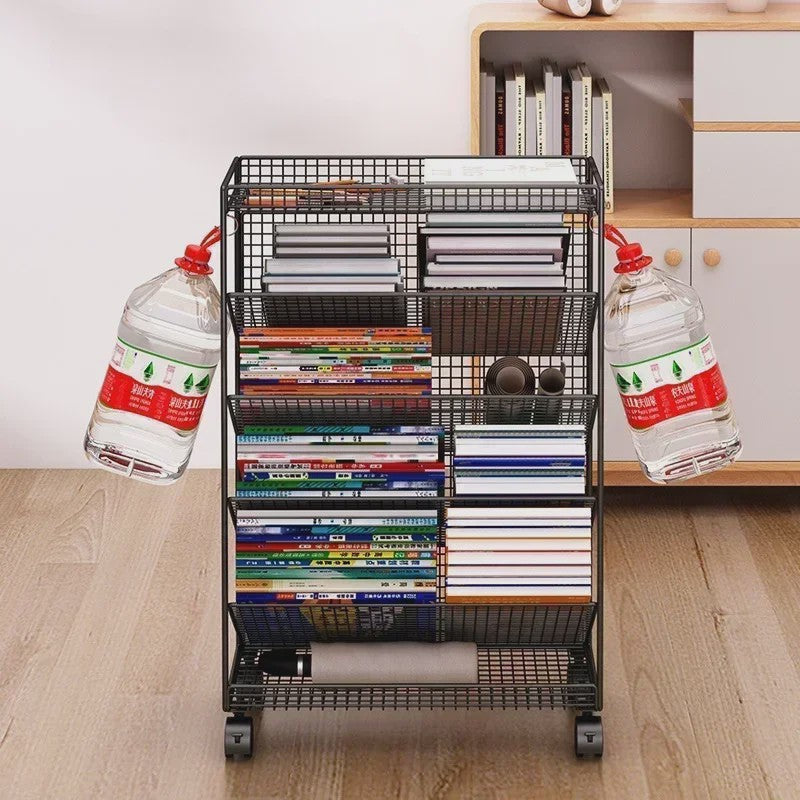 Mobiele Boekenkast op Wielen - Metalen Opbergrek voor Kantoor, Bureau en Kinderkamer