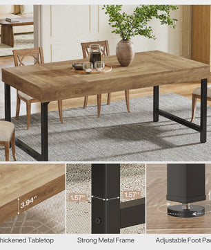 Industriële Eettafel voor 4-6 Personen - 140 cm Houtlook met Zwart Metaal