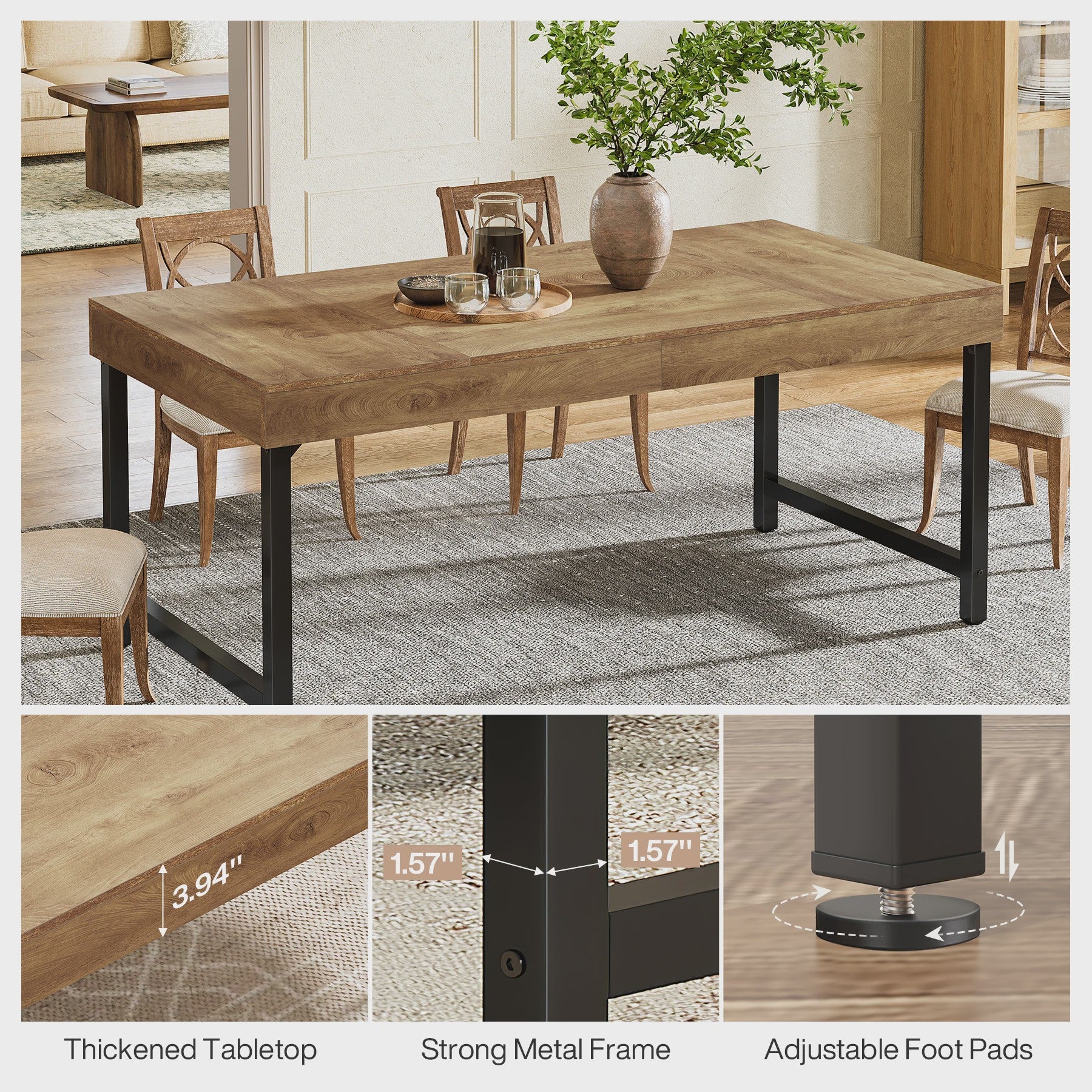 Industriële Eettafel voor 4-6 Personen - 140 cm Houtlook met Zwart Metaal