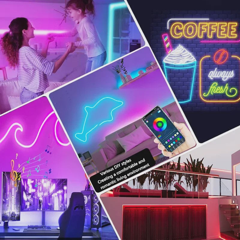 RGB Neon LED Strip 1-5M Waterdicht IP65 met Tuya App & Afstandsbediening - Flexibele Decoratieverlichting