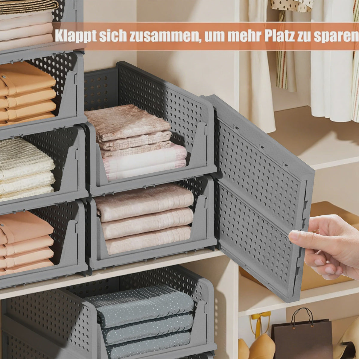 4-Pack Stapelbare Opbergdozen voor Kleding en Speelgoed - Inklapbare PP Plastic Lades