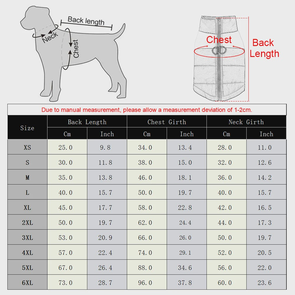 Waterdichte Hondentrui Winterjas met D-ring - Warm & Winddicht voor Kleine tot Grote Honden