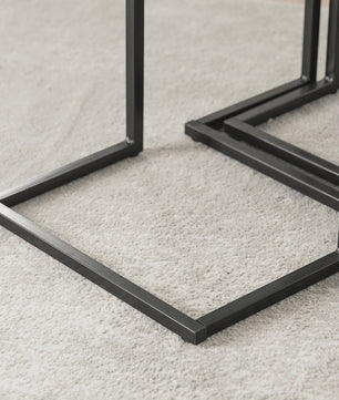 Set van 3 Nesting bijzettafels met Houten Blad en Zwart Metaal Frame