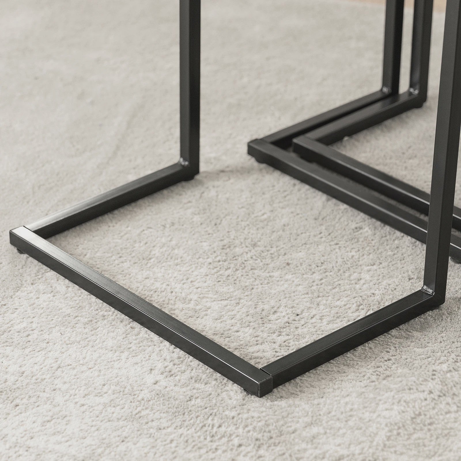 Set van 3 Nesting bijzettafels met Houten Blad en Zwart Metaal Frame