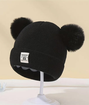 Warme Gebreide Babymuts met Dubbele Pompon - Winter Muts voor Jongens en Meisjes
