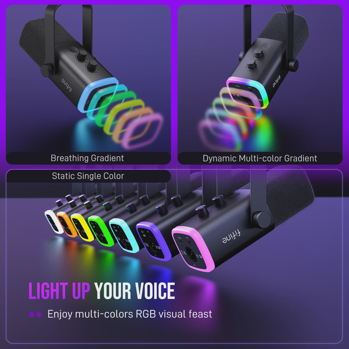 FIFINE AM8 Dynamische Microfoon: USB/XLR, RGB, Mute & Koptelefoonaansluiting voor Gaming, Streaming & Opnames