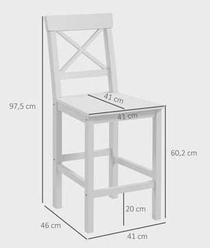 Set van 2 Houten Barkrukken - Landelijke Stijl, 60cm Hoog met Voetensteun - Wit