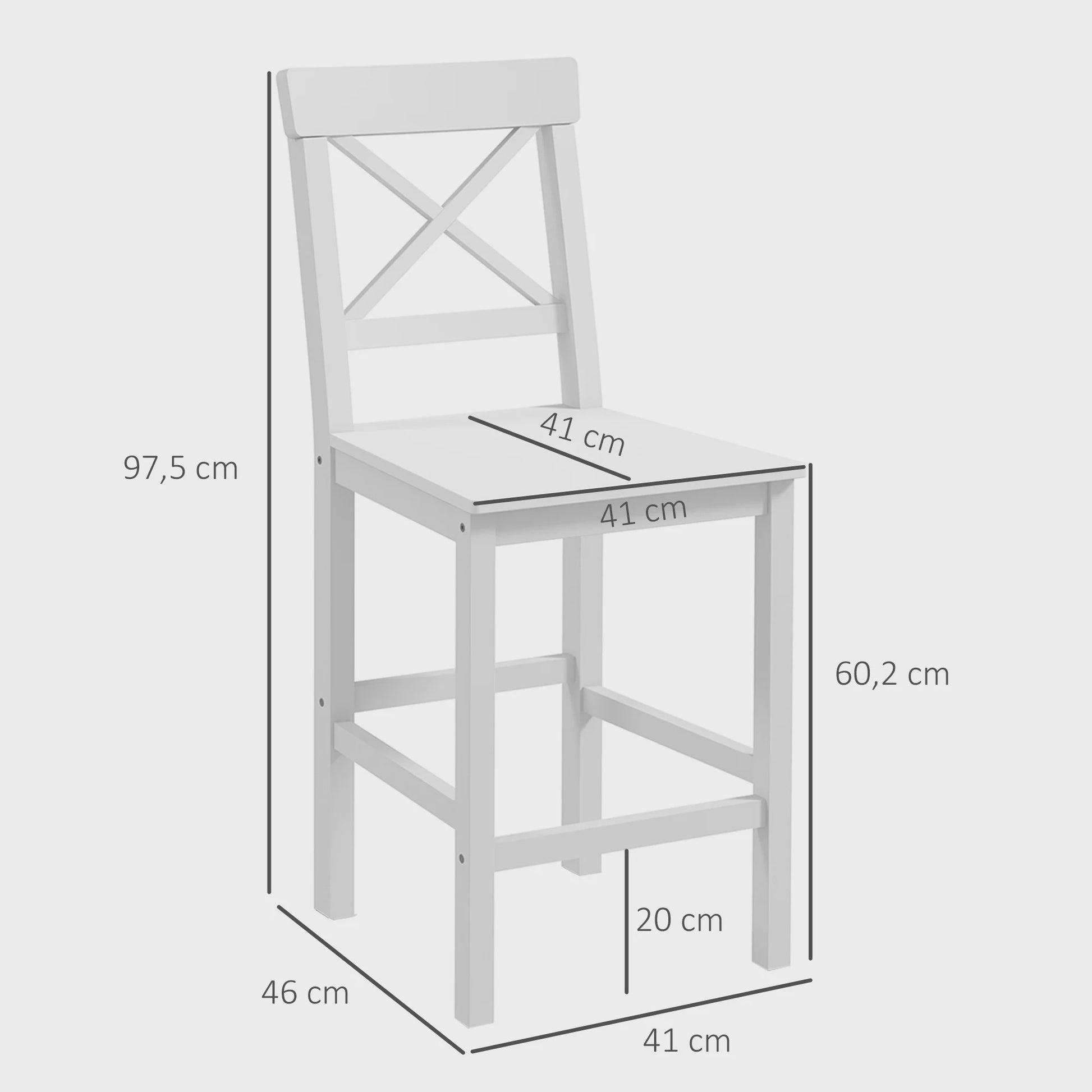 Set van 2 Houten Barkrukken - Landelijke Stijl, 60cm Hoog met Voetensteun - Wit