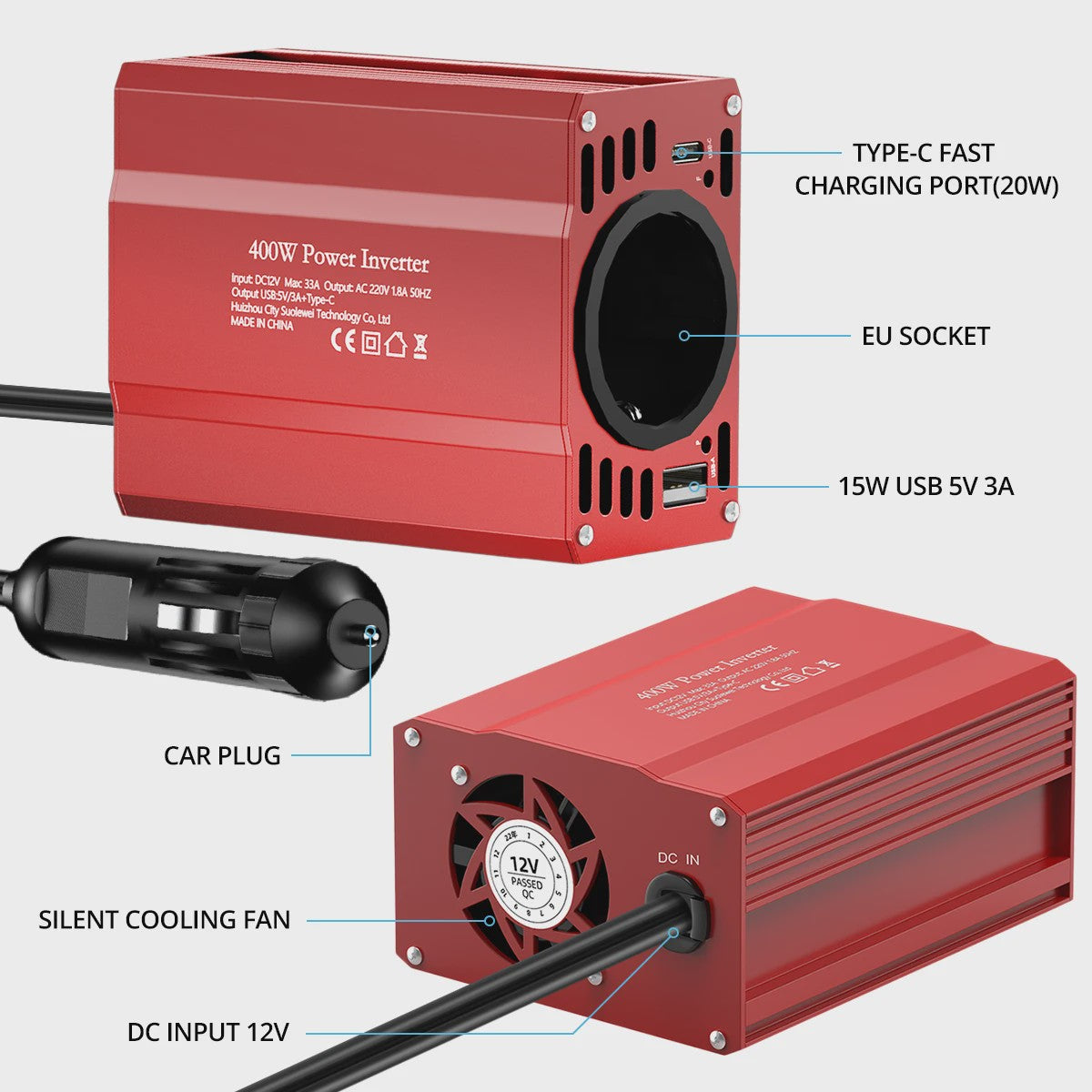 Universele Omvormer 12V naar 220V: 400W, 500W, 1500W voor Auto, Camper & Thuis