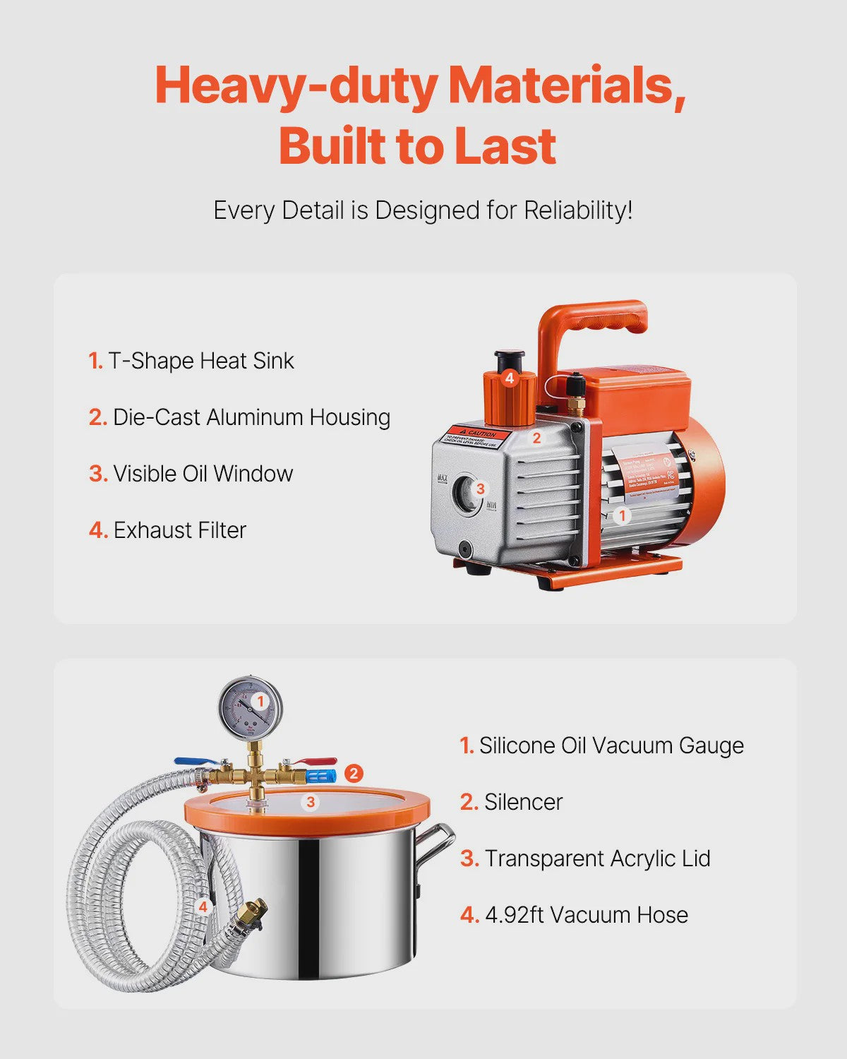 Vacuümkamer Kit met 3.5CFM Pomp & 4.92ft Slang - 1.5/3/5 Gallon
