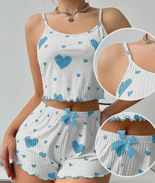 Dames Pyjama Set: 2-delig Tanktop & Shorts met Liefdesprint - Zacht & Ventilerend