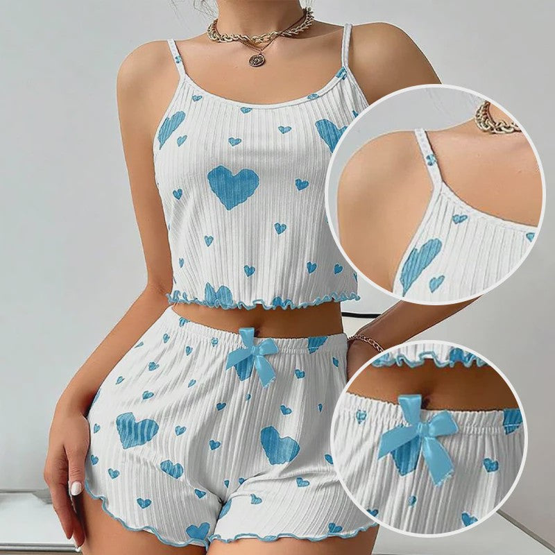 Dames Pyjama Set: 2-delig Tanktop & Shorts met Liefdesprint - Zacht & Ventilerend