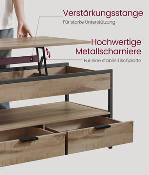 Verstelbare Salontafel met Lade en Open Vak - 100x50cm