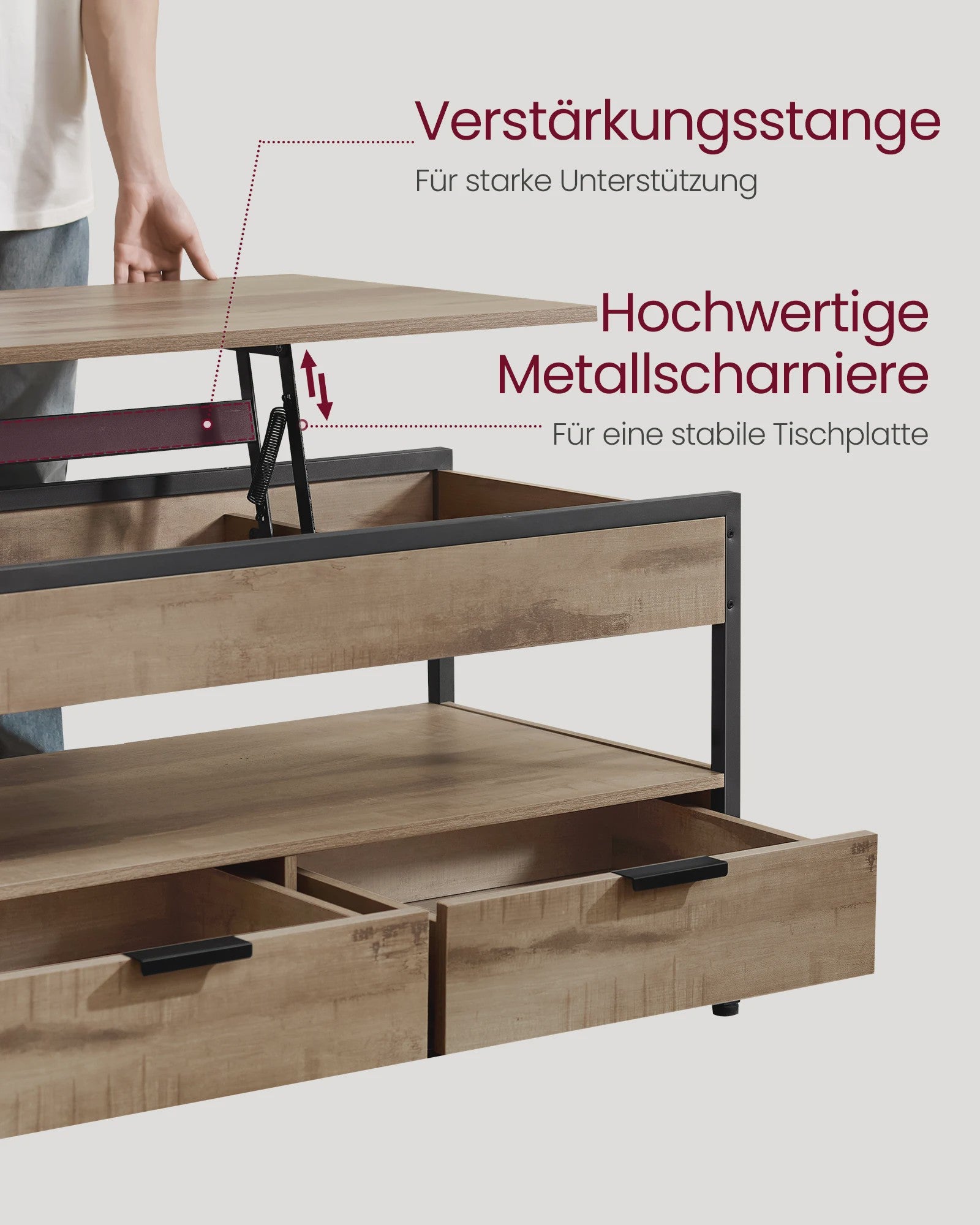 Verstelbare Salontafel met Lade en Open Vak - 100x50cm