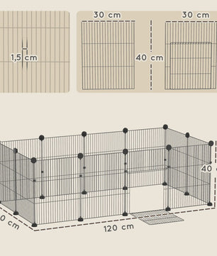Metalen Dierenren met 12 Panelen - Waterdichte Bodem - 120x60x40 cm - Zwart