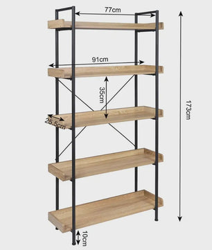Stijlvolle 5-Laags Boekenkast met Metalen Frame - Open Opbergrek voor Woonkamer, Keuken of Badkamer