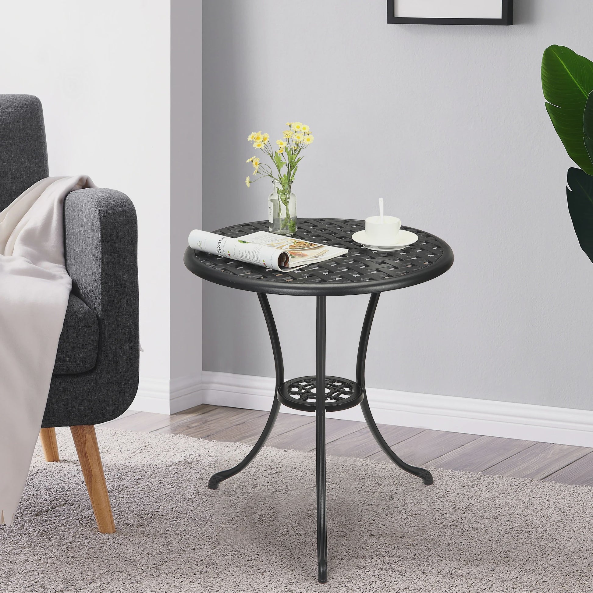60cm Gietijzeren Bistro Tafel met Paragolhouder - Perfect voor Tuin, Terras & Balkon