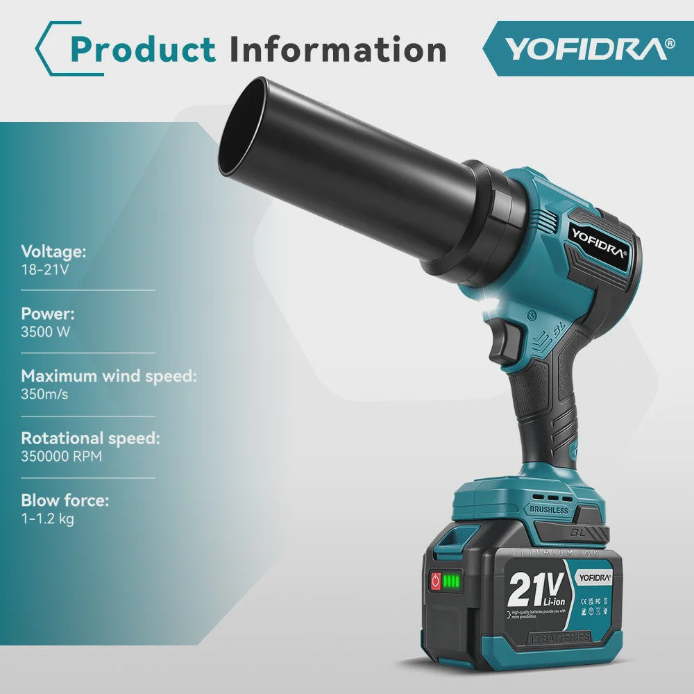 YOFIDRA Krachtige Bladblazer & Zuiger 3500W - 350.000 RPM Borstelloze Motor - Voor Makita Accu