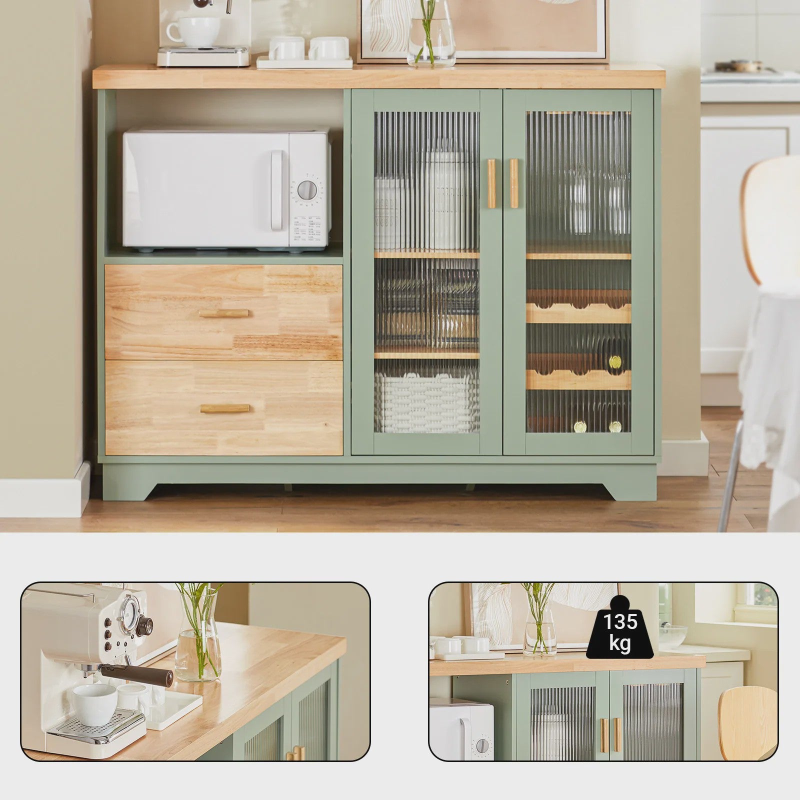 Buffetkast met Glazen Deuren en Lades - Stijlvolle Keuken-, Hal- of Sideboardkast