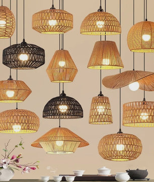 Handgeweven Rotan Hanglamp - Boho Stijl Papier Touw Plafondlamp voor Woonkamer & Slaapkamer